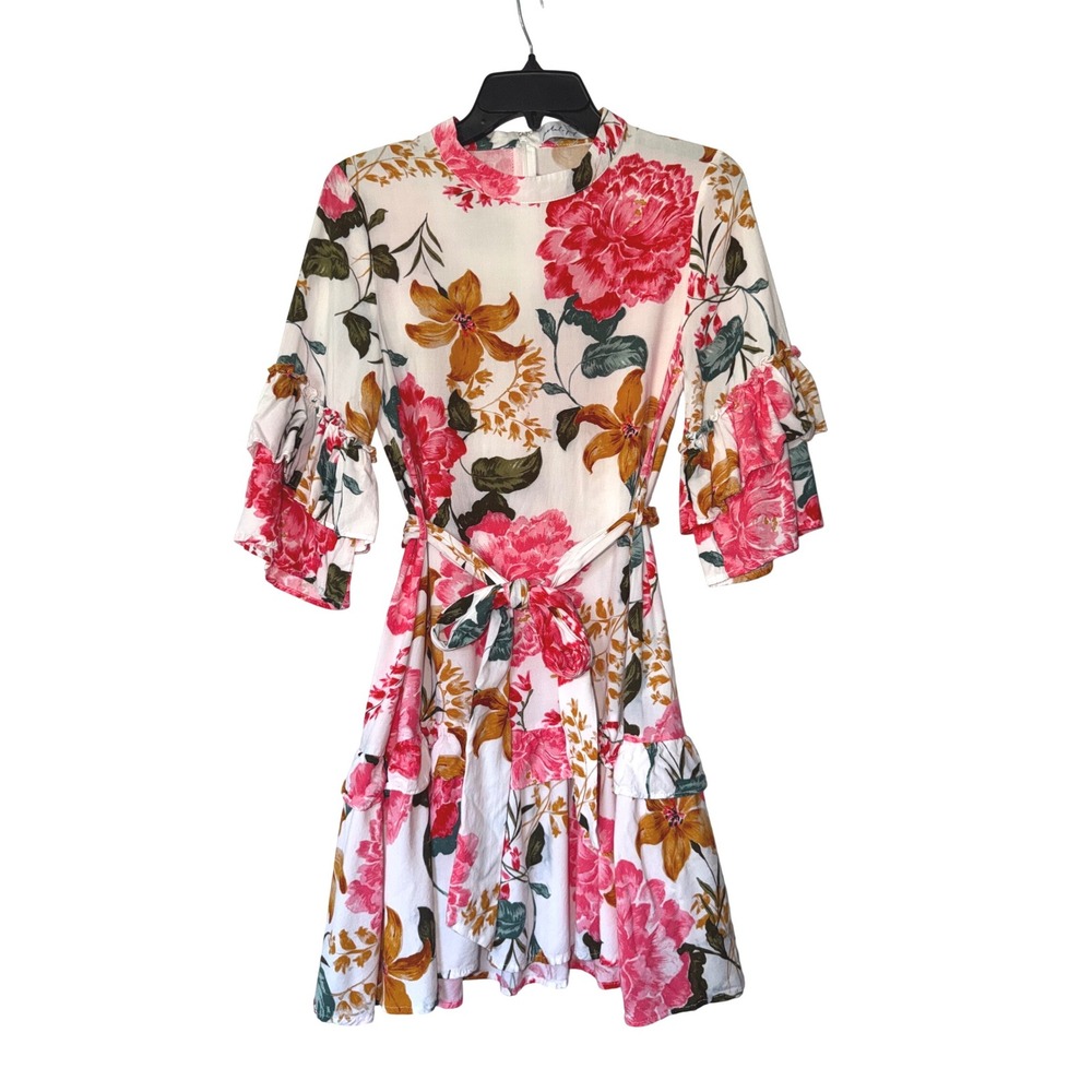 Petal and Pup Floral Ruffle Sleeve Mini Dress White Size S